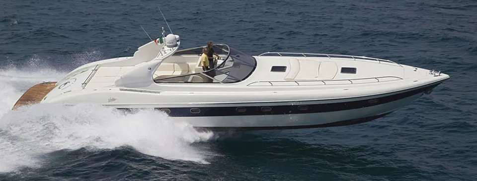 Express cruiser running on open water